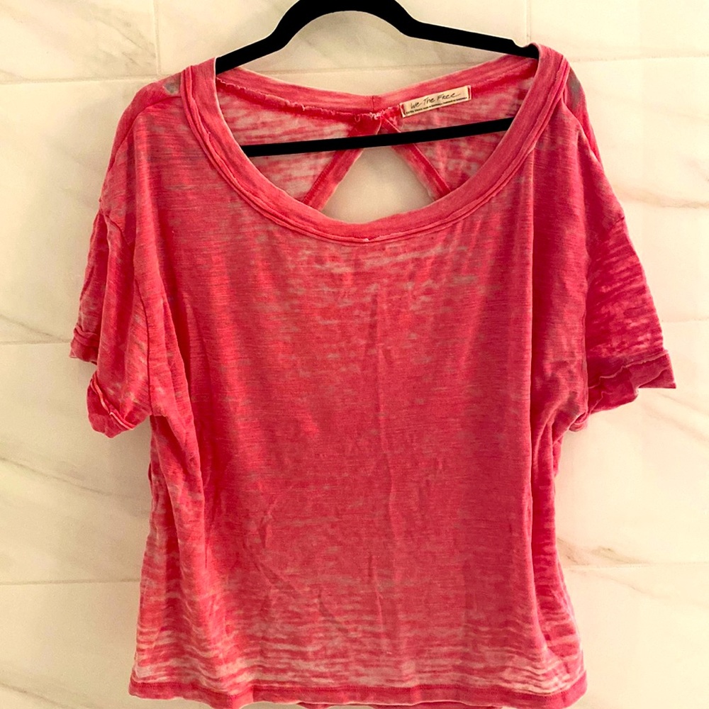 We the Free People Viola Heathered Open Back Pink T-Shirt Tee XS